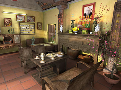 Vietnamese traditional house in Tet holiday - Realtime interactive architecture
